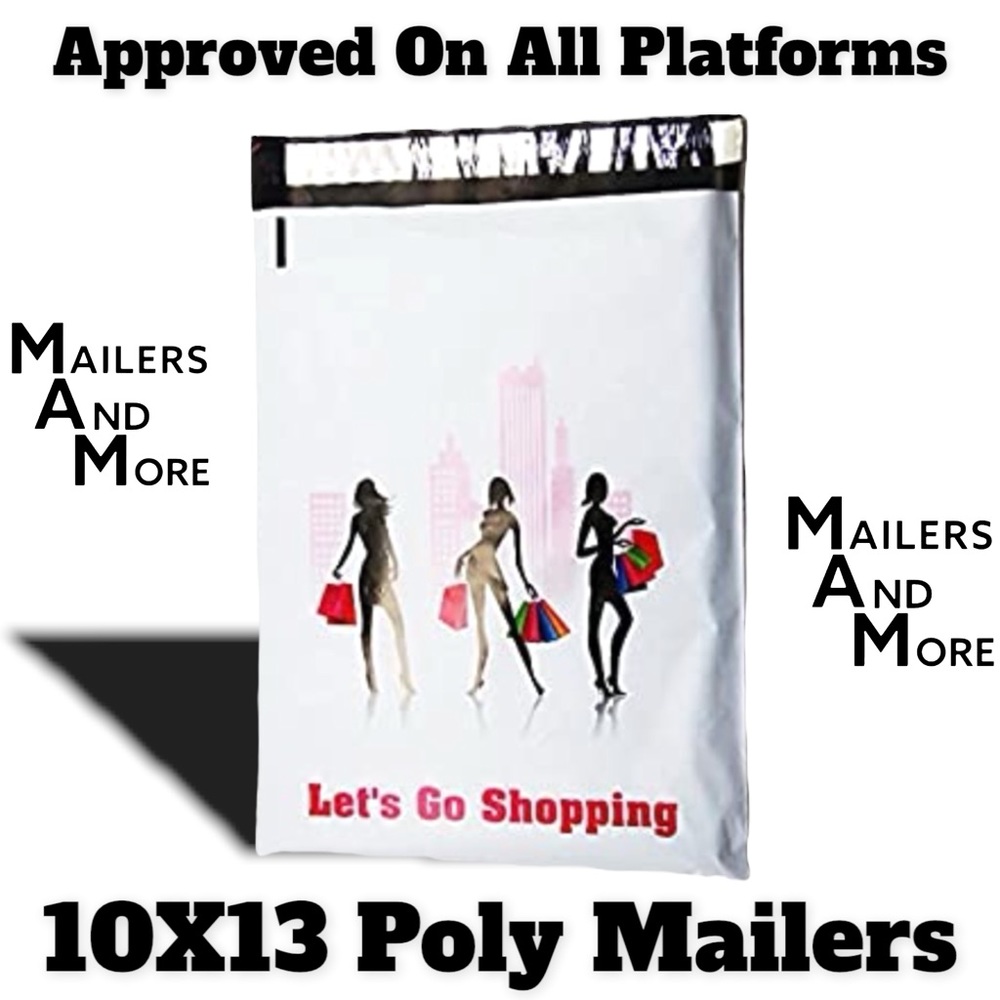 50 10X13 Let’s Go Shopping, Flat, Poly Mailers, Shipping Envelopes WEEKEND SALE - Picture 2 of 6
